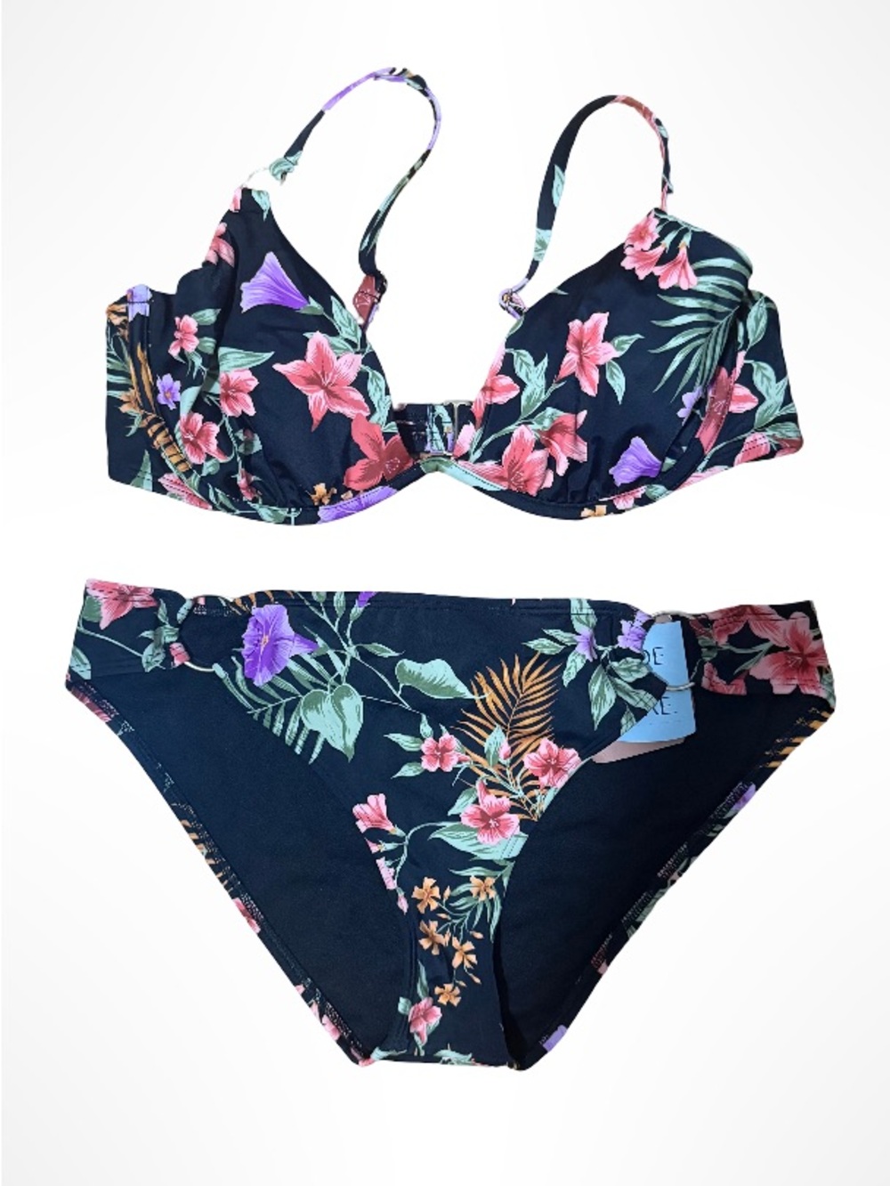 Shade & Shore Black Floral Underwire Bikini Set